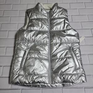 Girls Heavyweight Puffer Vest Silver Metallic Size XXL (14-16)